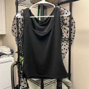 SHEIN Black Shirt with Polka Dot Shear Puff Shoulder Sleeve Large